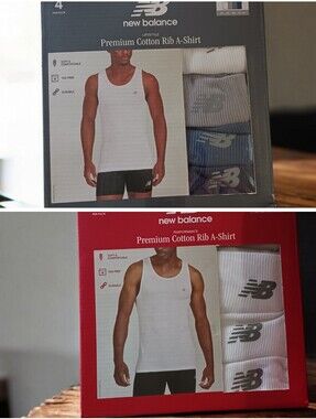 8 count New Balance Men’s Premium Cotton Rib A-Shirts – White, Gray, Blue
